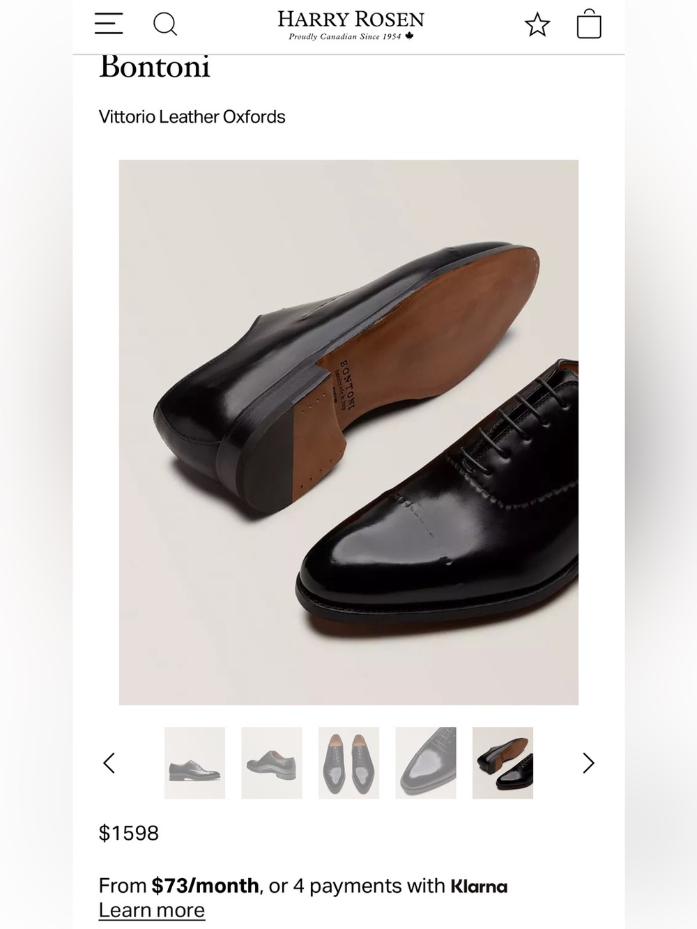 Bontoni Men's Black Leather Oxford Dress Shoes